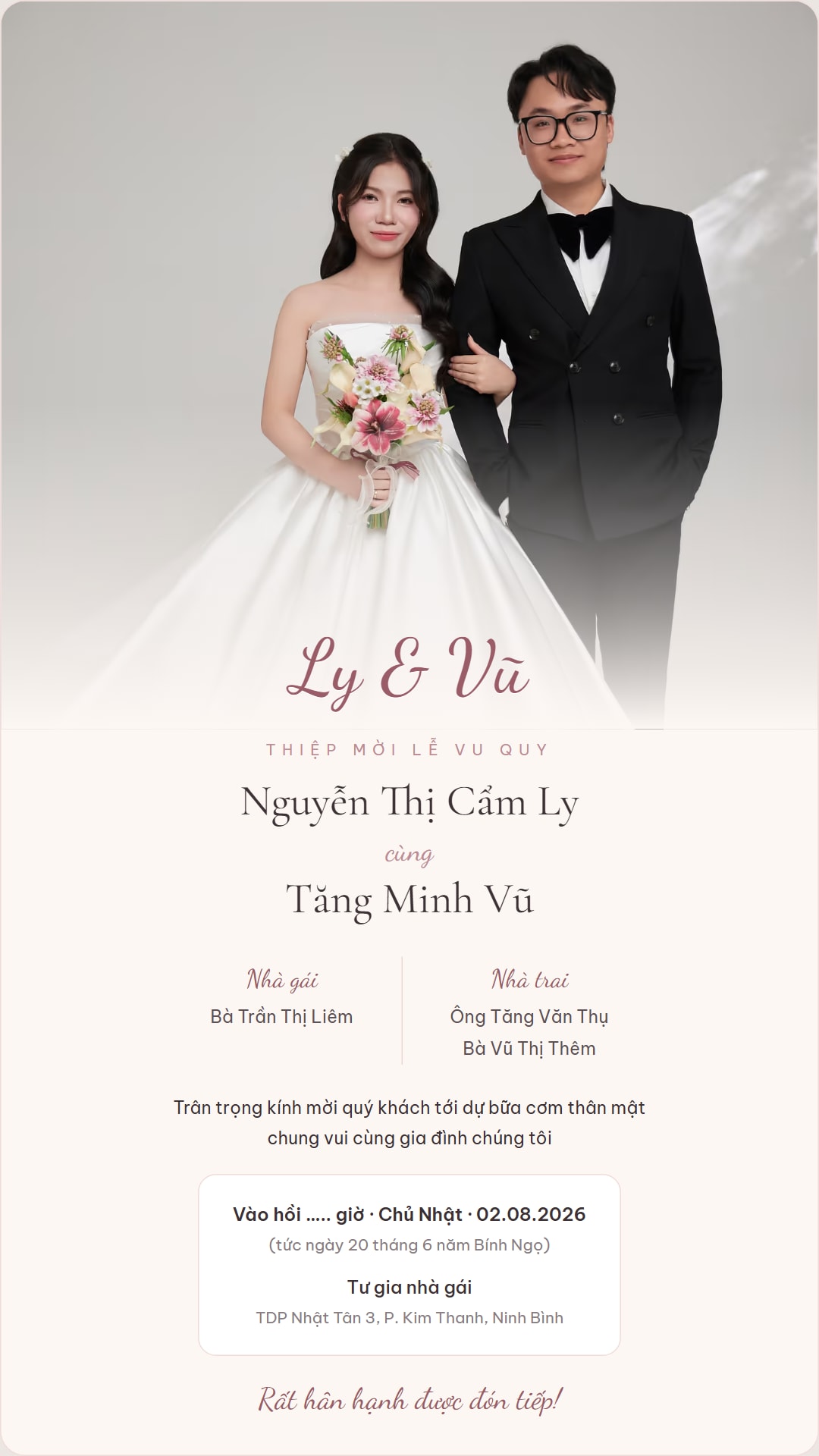 Thiệp mời Lễ Vu Quy · Nhà gái